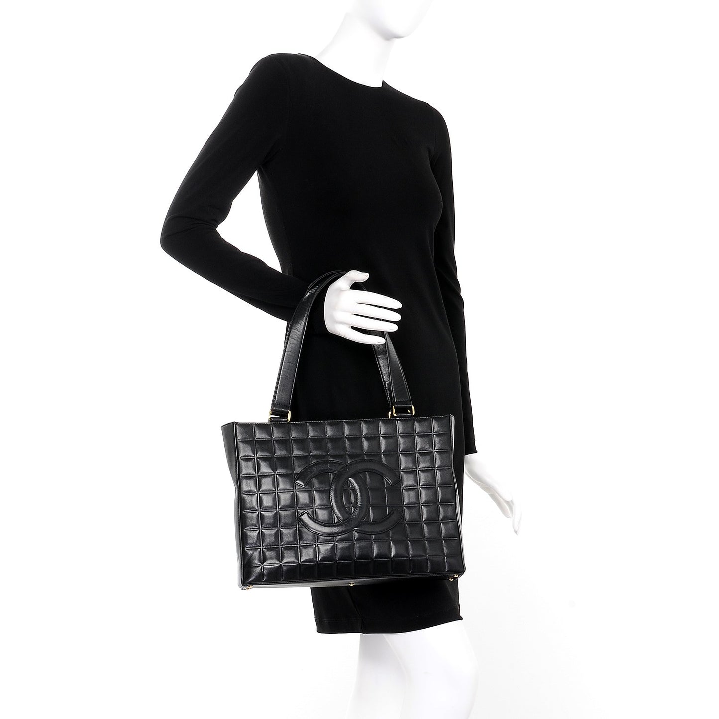 Lambskin Quilted Chocolate Bar Tote Black