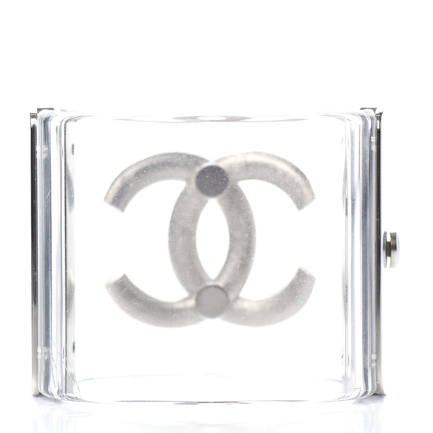 Lucite Baguette Crystal CC Cuff Transparent Silver