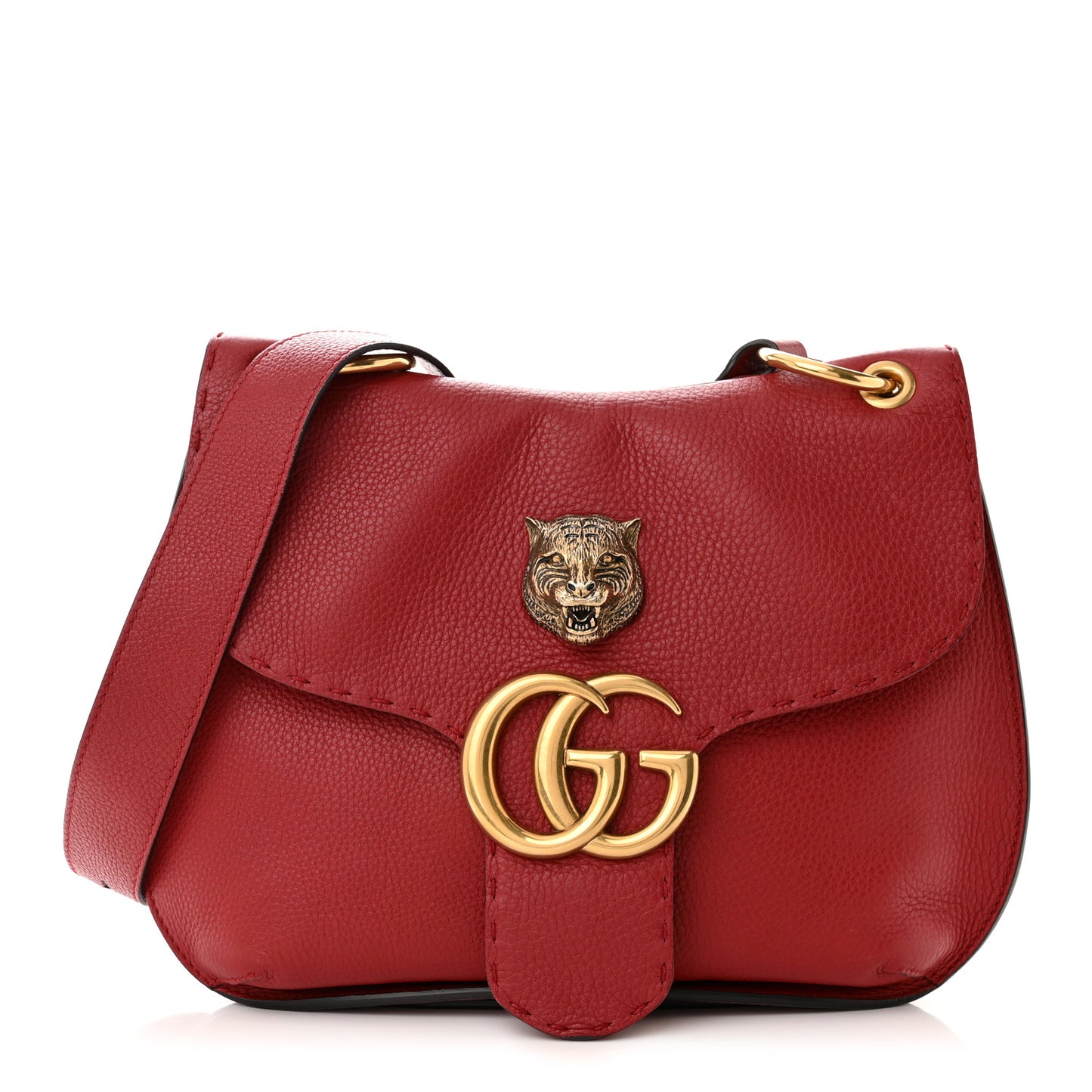 Cellarius Calfskin Feline GG Marmont Flap Shoulder Bag Vulcanic Red
