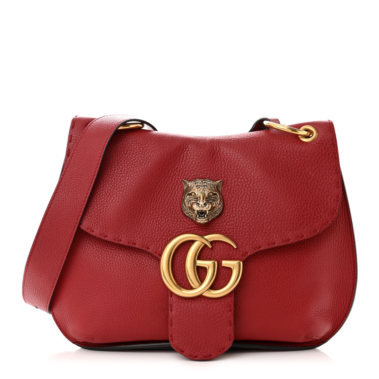 Gucci Cellarius Calfskin Feline GG Marmont Flap Shoulder Bag Vulcanic Red 1 of 11
