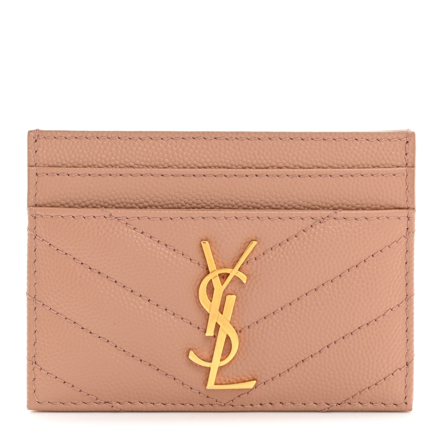 Grain De Poudre Matelasse Chevron Monogram Credit Card Case Dark Beige