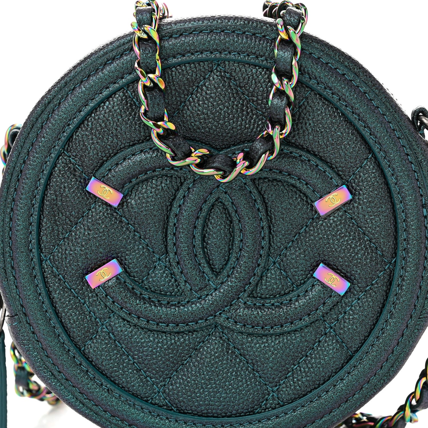 Chanel Iridescent Caviar Quilted Round Filigree Crossbody Dark Turquoise 8 of 11