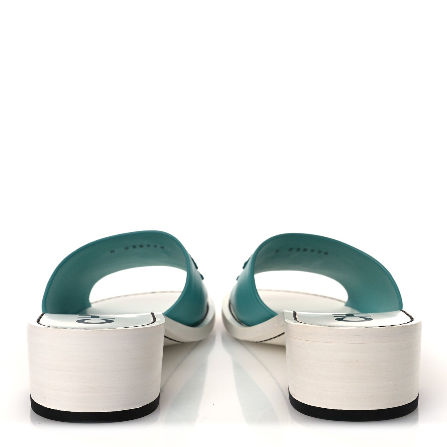 Calfskin CC Mules 38.5 Turquoise White