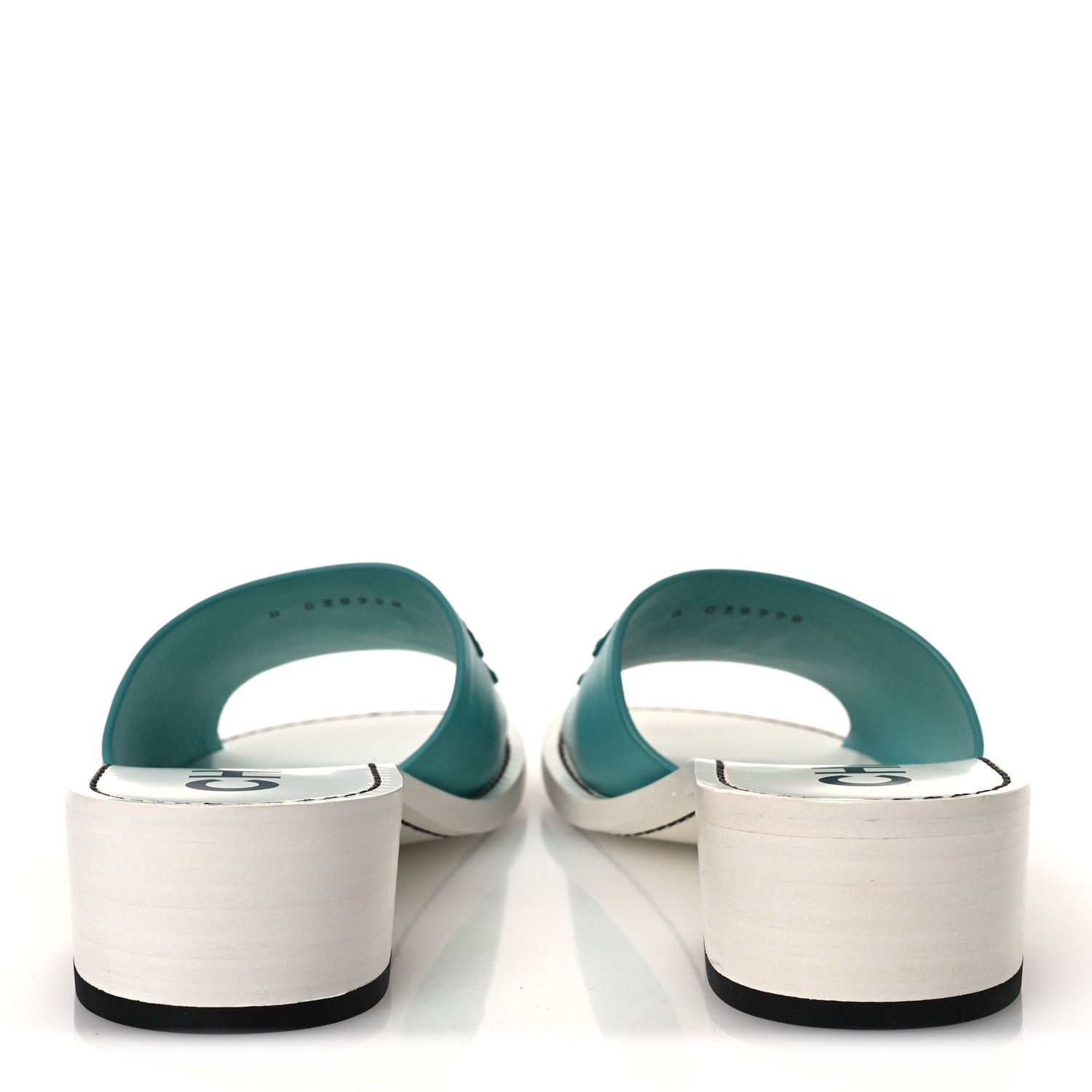 Chanel Calfskin CC Mules 38.5 Turquoise White 6 of 12