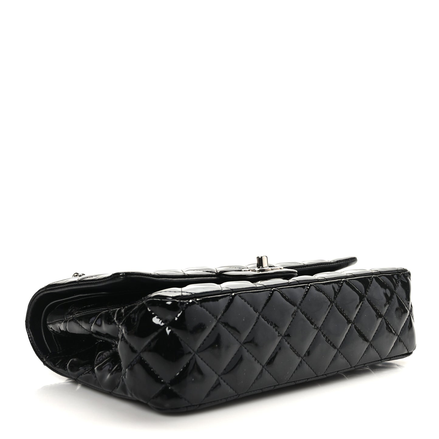 Patent Quilted Medium Double Flap Black