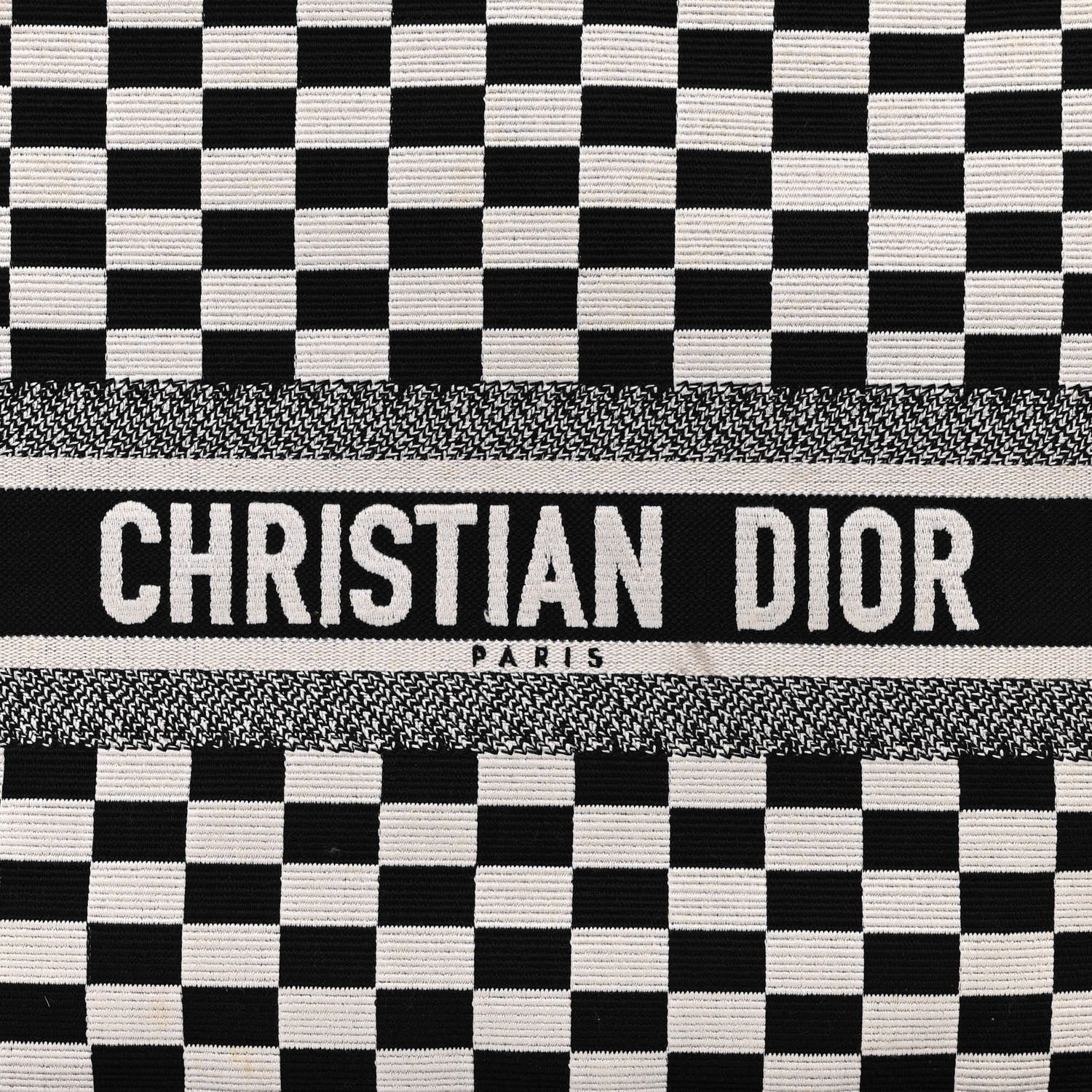 Christian Dior Canvas Embroidered Checkered Book Tote Black White 8 of 10