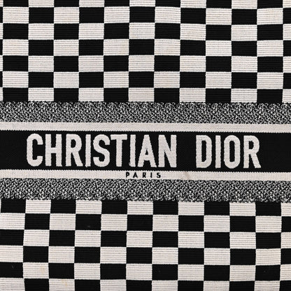 Christian Dior Canvas Embroidered Checkered Book Tote Black White 8 of 10