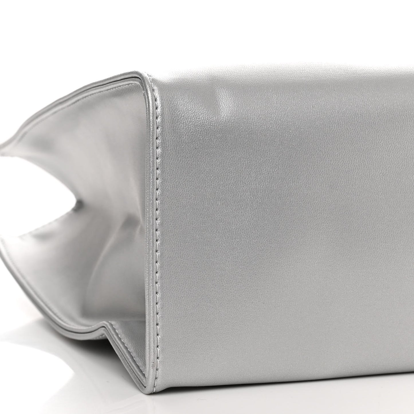 Metallic Vegan Leather Medium Shopping Bag Silver