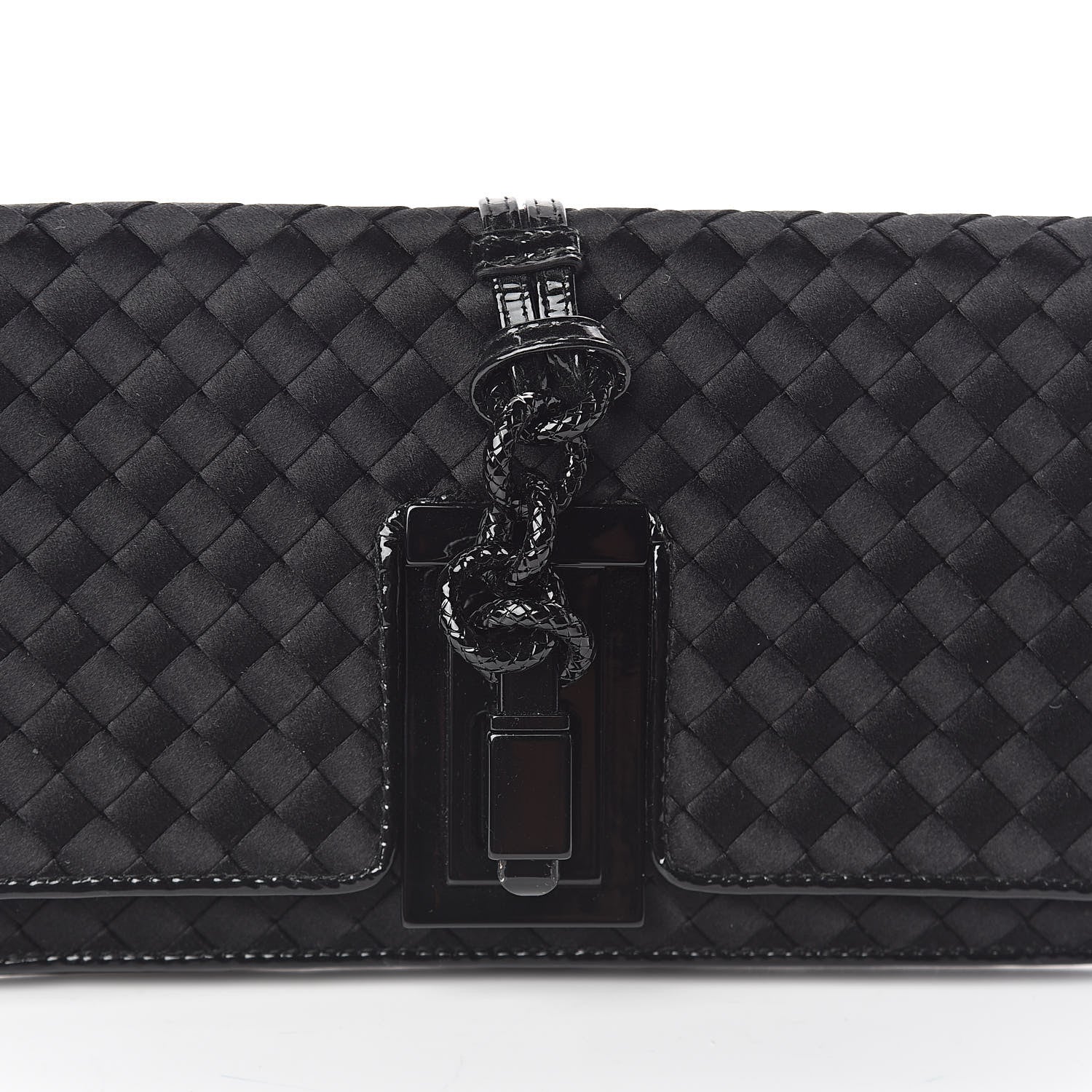 Bottega Veneta Satin Patent Intrecciato Flap Clutch Black 7 of 7