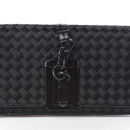 Bottega Veneta Satin Patent Intrecciato Flap Clutch Black 7 of 7