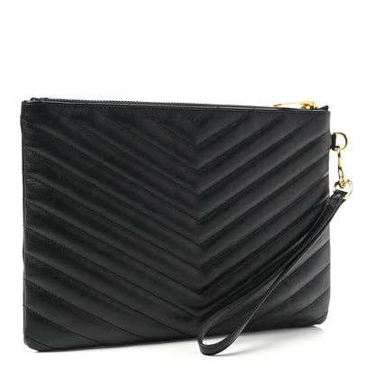 Saint Laurent Calfskin Matelasse Chevron Monogram A5 Wristlet Black 3 of 7