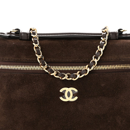 Chanel Suede Calfskin Top Handle Trapeze Small Vanity Case With Chain Dark Brown 8 of 10