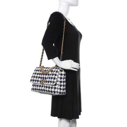 Chanel Tweed Quilted Large 19 Flap Ecru Navy Blue Multicolor 2 of 10