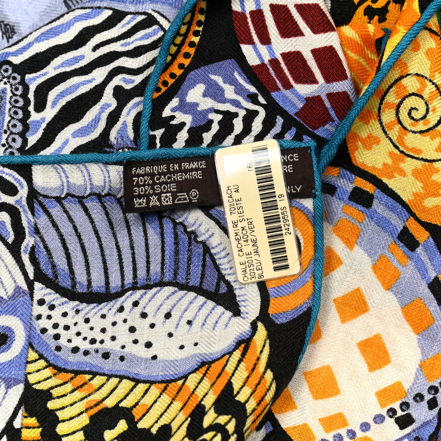 Hermes Cashmere Silk Sieste Au Paradis Scarf 140 Bleu Jaune Vert 3 of 7