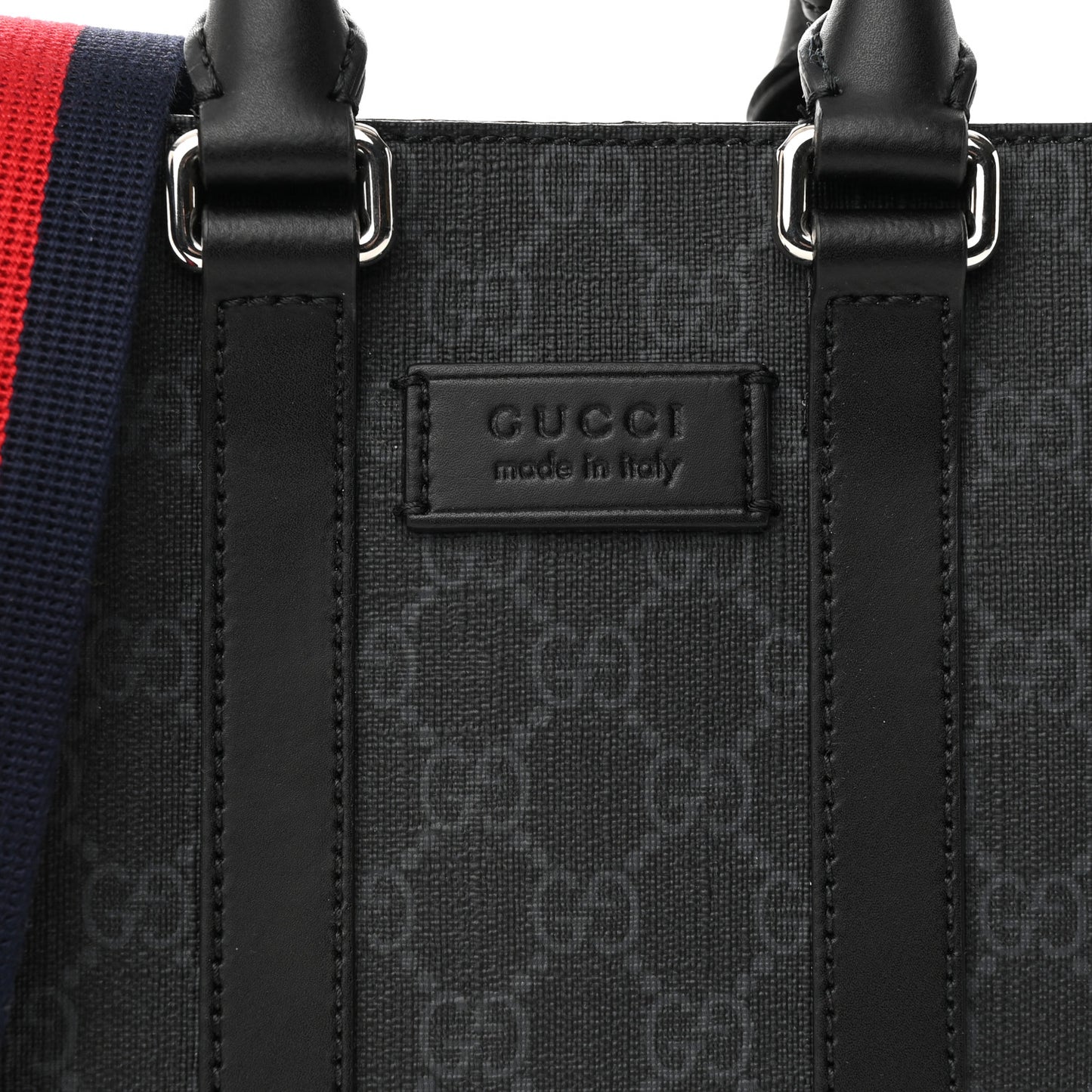 GG Supreme Monogram Appia Calfskin Web Mini Tote Bag Black
