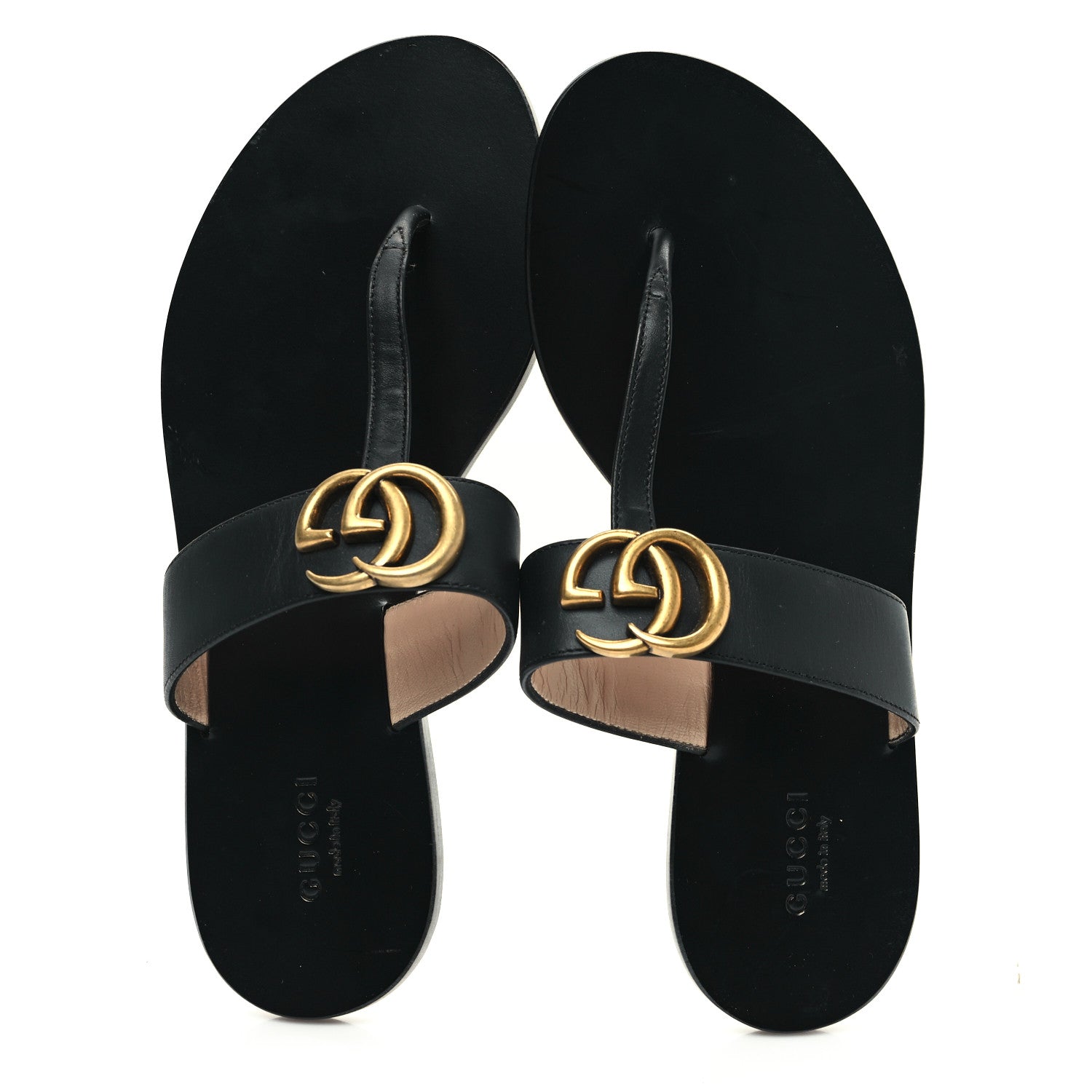 Gucci Calfskin GG Marmont Thong Sandals 37 Black 2 of 8