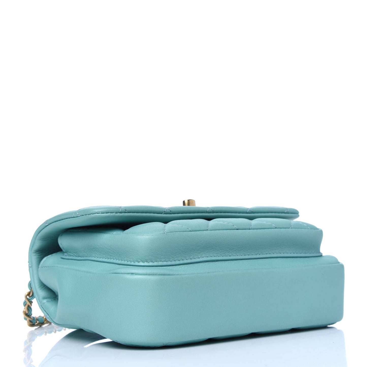 Calfskin Quilted Top Handle Flap Light Blue