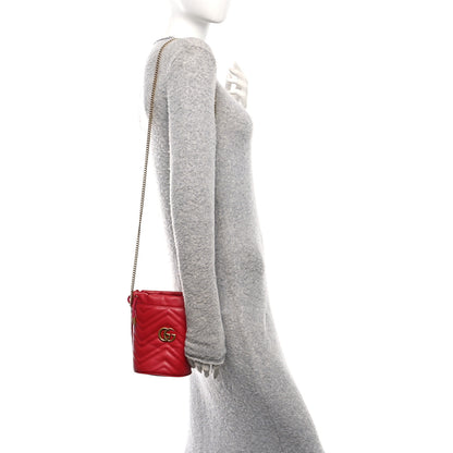 Gucci Calfskin Matelasse Mini GG Marmont 2.0 Bucket Bag Hibiscus Red 2 of 9
