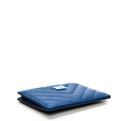 Chanel Caviar Chevron Quilted Card Holder Blue 4 of 7