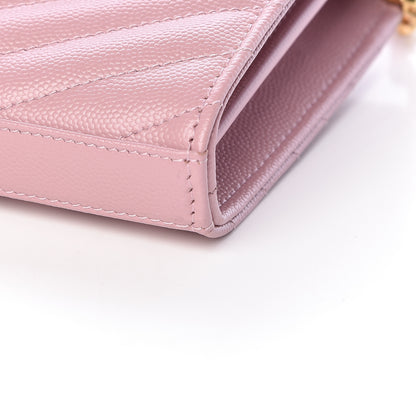 Saint Laurent Grain De Poudre Matelasse Chevron Monogram Chain Wallet Tender Pink 9 of 10