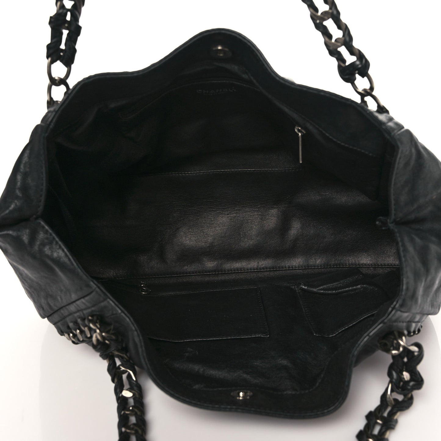 Glazed Calfskin East West Modern Chain Tote Black