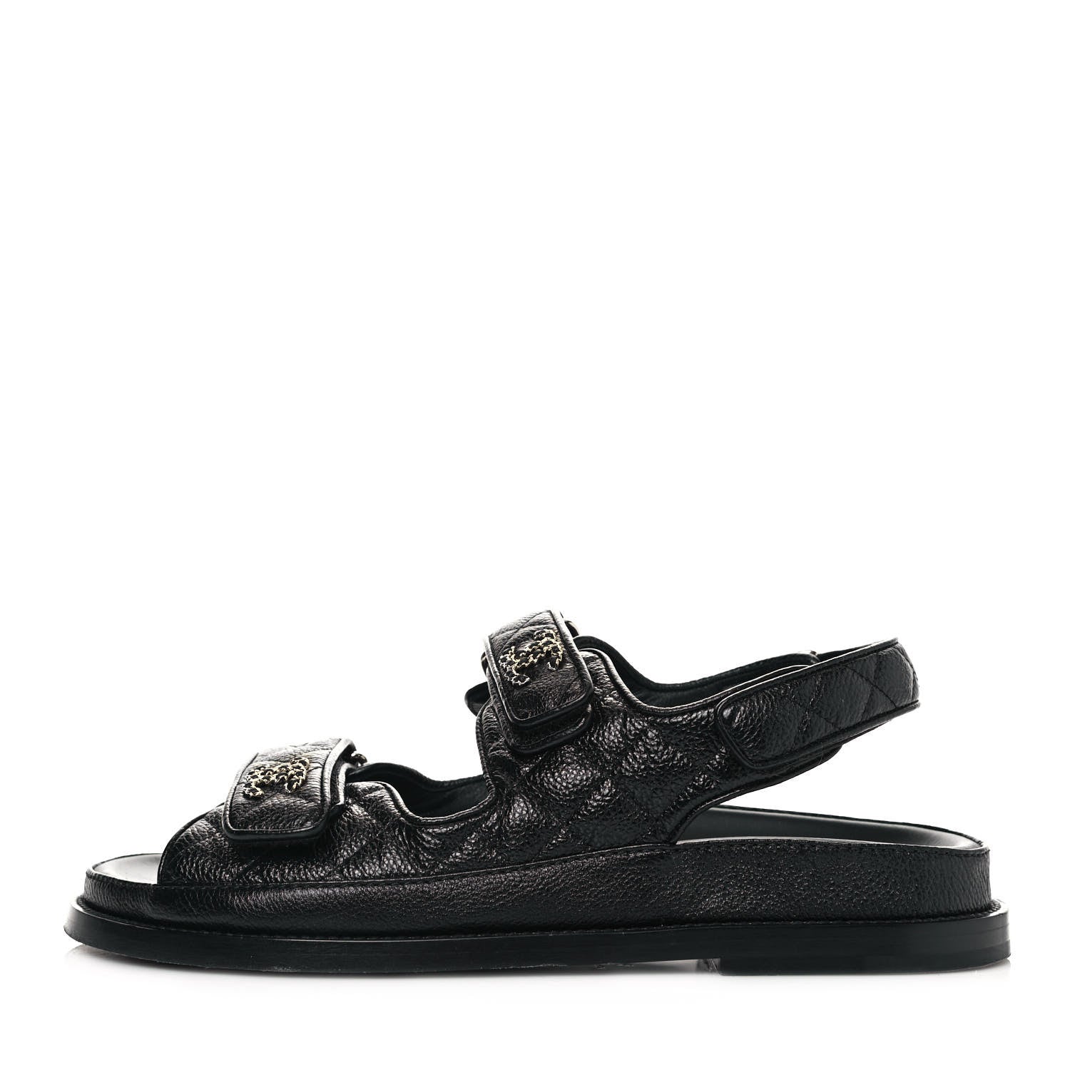 Chanel Grained Calfskin Velcro Dad Sandals 37.5 Black 1 of 8
