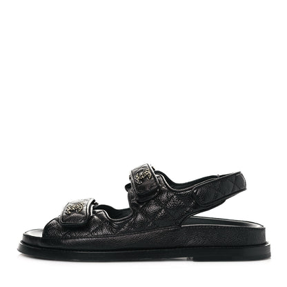 Chanel Grained Calfskin Velcro Dad Sandals 37.5 Black 1 of 8
