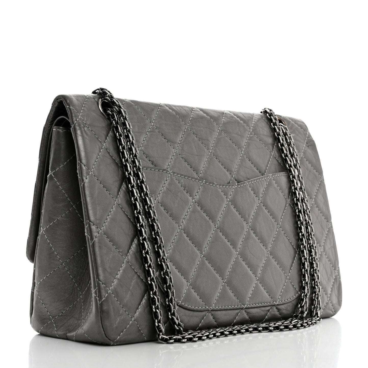 Metallic Aged Calfskin Quilted 2.55 Reissue 227 Flap Dark Silver