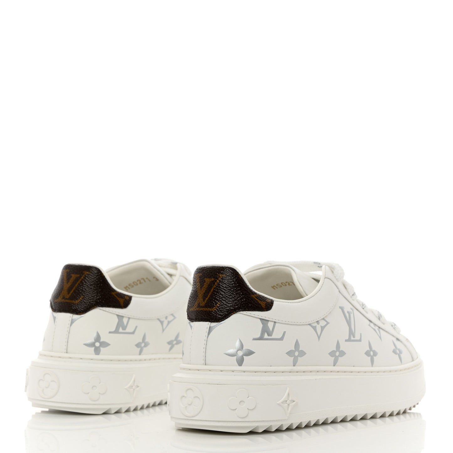 Calfskin Monogram Debossed Time Out Sneakers 36 White Silver
