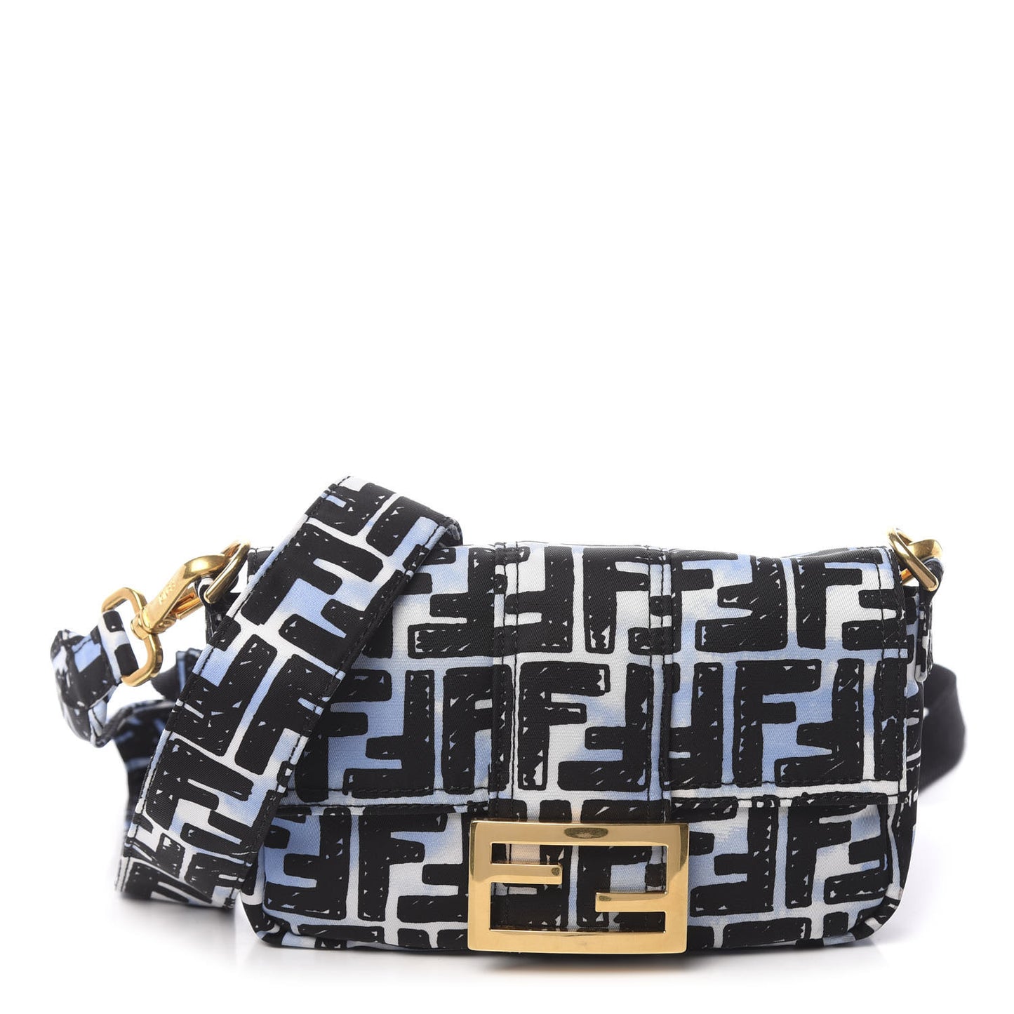 X JOSHUA VIDES Nylon FF Cloudy Mini Belt Baguette Bag White Celeste Black