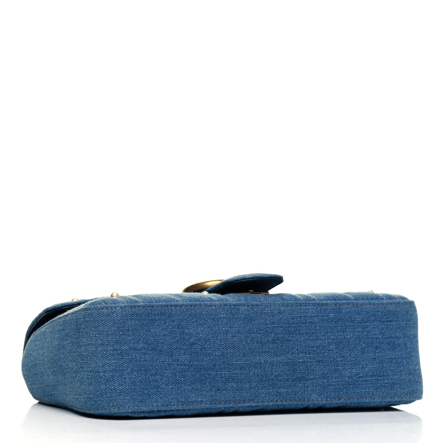 Gucci Denim Matelasse Pearl Studded Small GG Marmont Shoulder Bag Blue 4 of 9