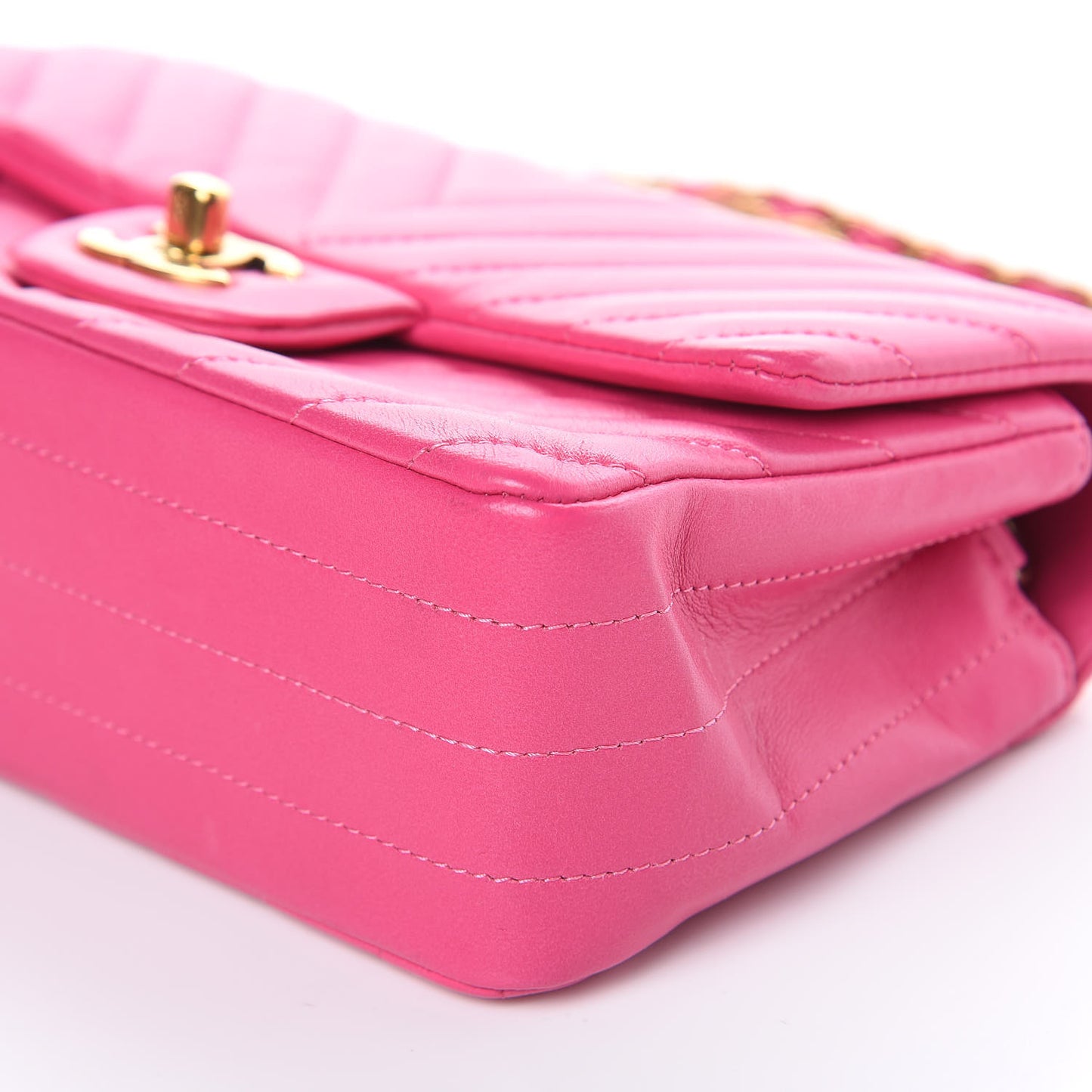 Lambskin Chevron Quilted Mini Rectangular Flap Pink