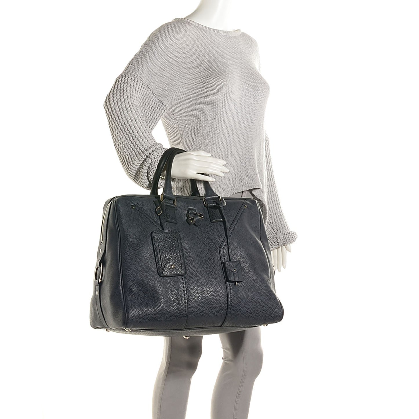 Grained Leather Oversized Muse Bowler Blue