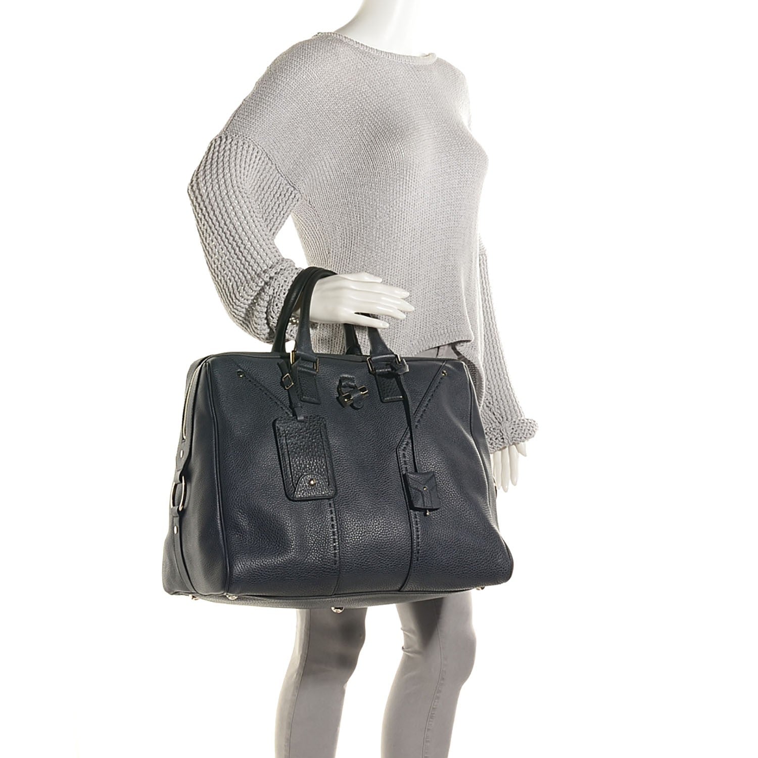 Saint Laurent Grained Leather Oversized Muse Bowler Blue 2 of 8