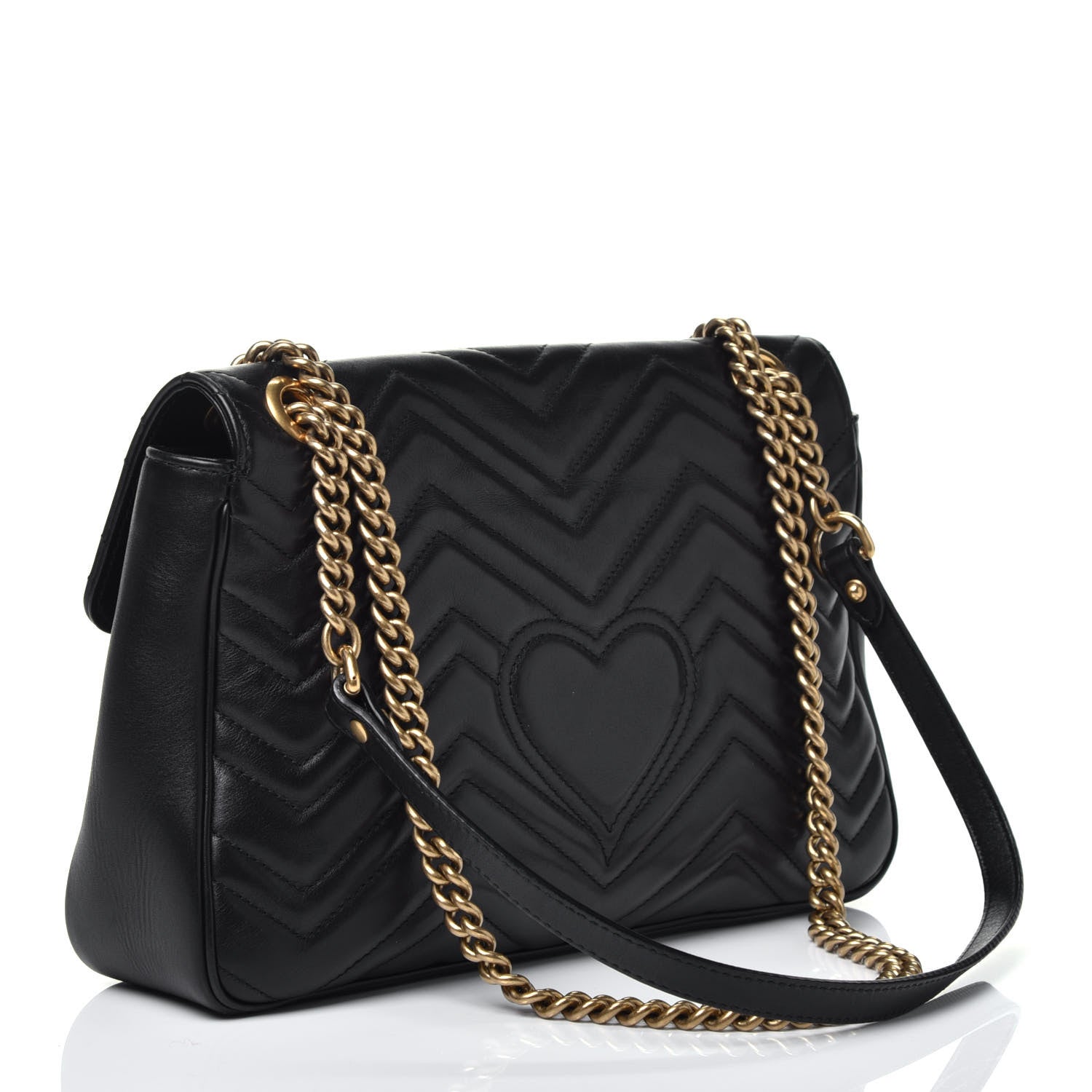 Gucci Calfskin Matelasse Medium GG Marmont Shoulder Bag Black 3 of 9