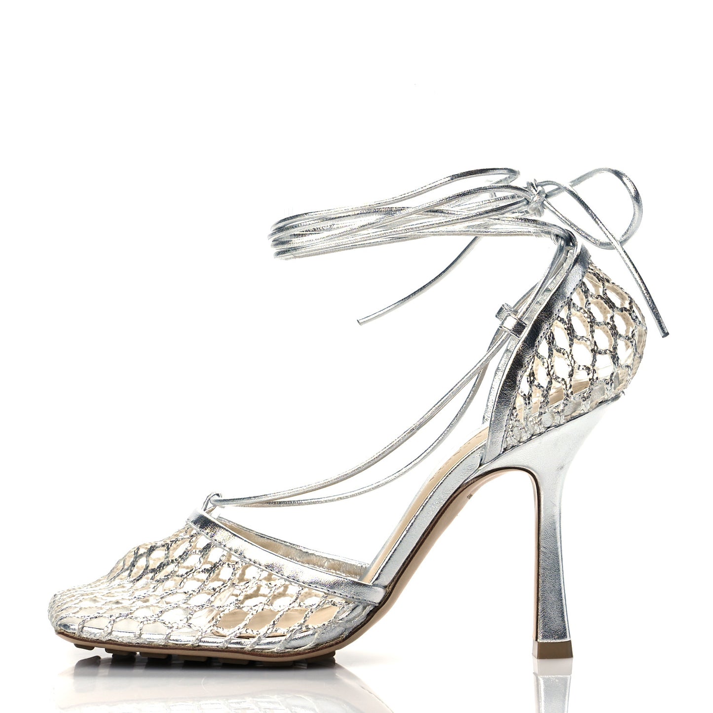 Mesh Metallic Nappa Stretch Ankle Tie Sandals 35 Silver