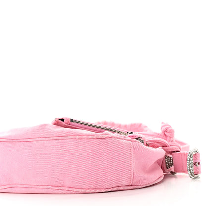 Balenciaga Washed Frayed Denim Crystal Le Cagole Shoulder Bag XS Denim Pink 10 of 10