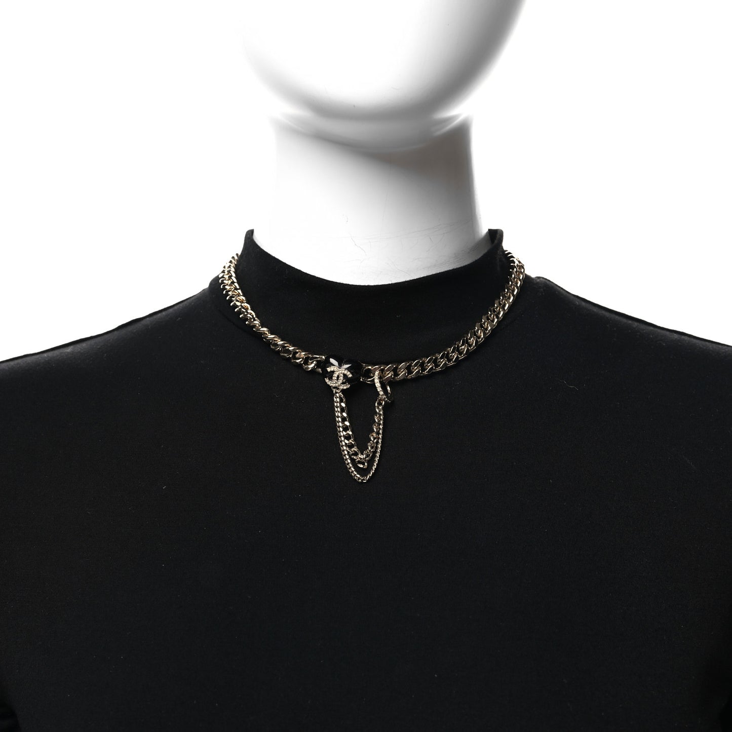 Metal Resin Crystal CC Heart Chain Choker Necklace Gold Black