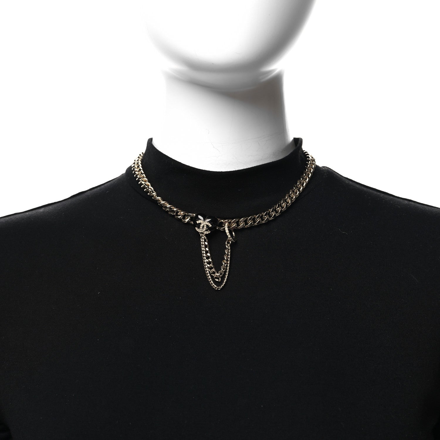 Chanel Metal Resin Crystal CC Heart Chain Choker Necklace Gold Black 2 of 5