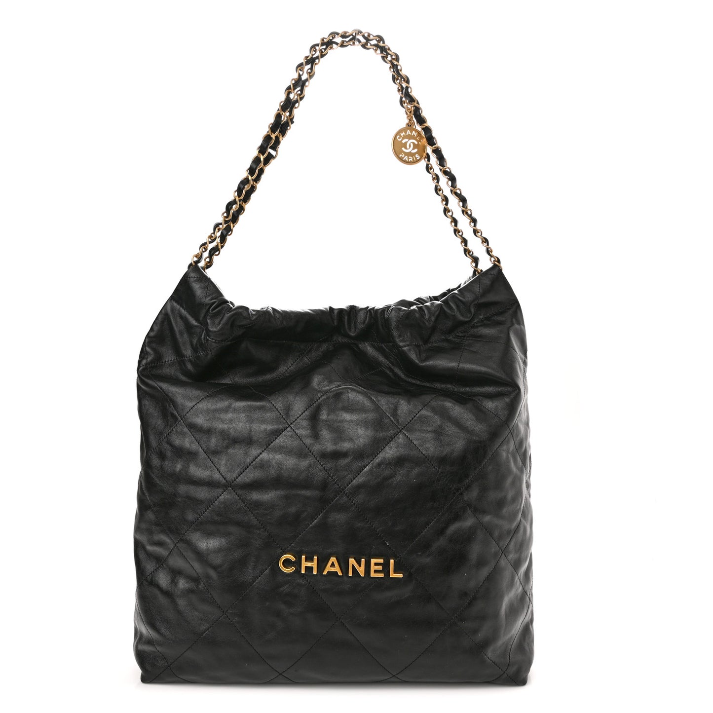 Shiny Calfskin Quilted Large Chanel 22 Black
