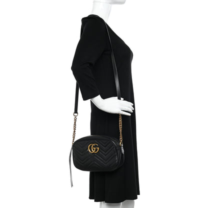 Gucci Calfskin Matelasse Small GG Marmont Chain Shoulder Bag Black 3 of 12
