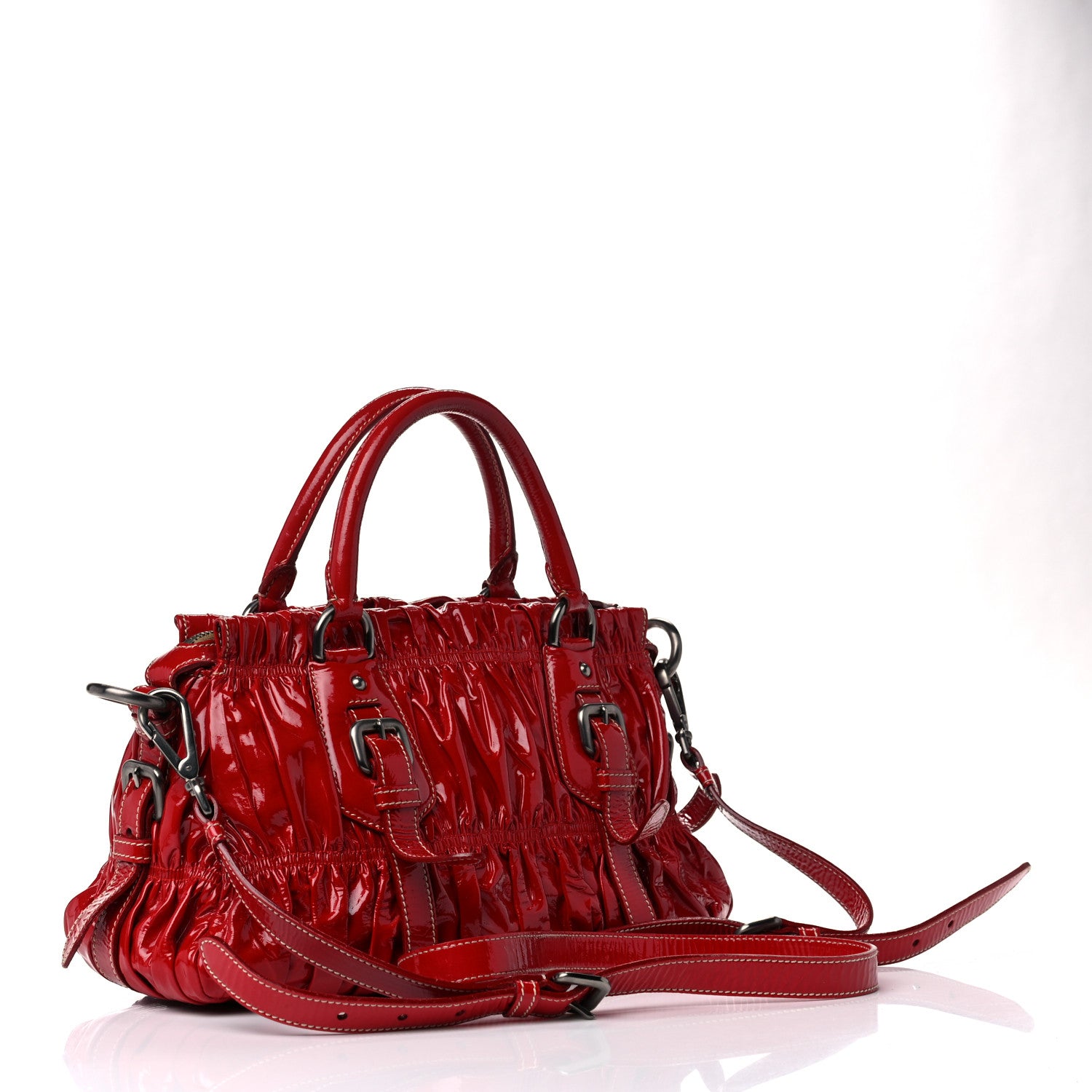 Prada Vernice Gaufre Shopping Satchel Rosso 2 of 13