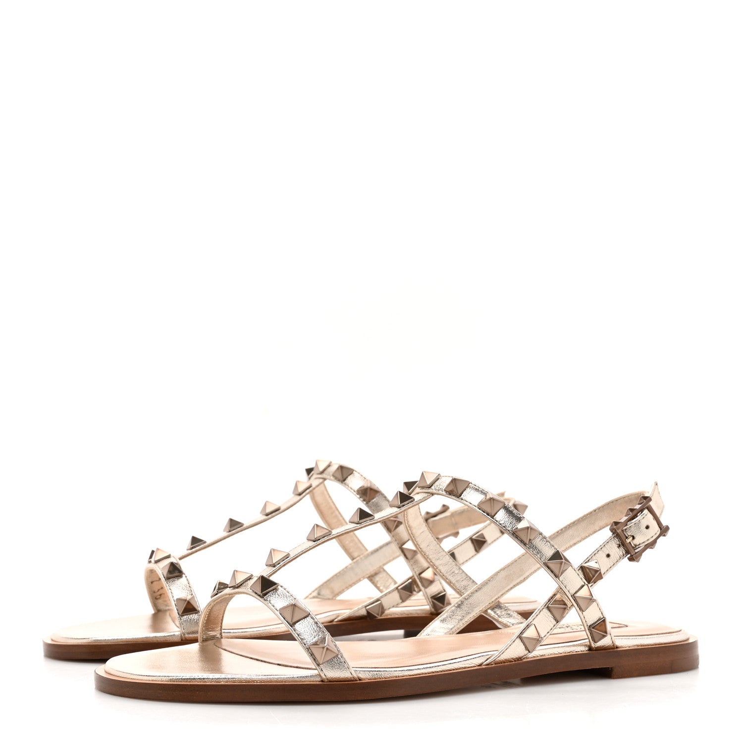 Valentino Garavani Metallic Nappa Rockstud T-Strap Slingback Flat Sandals 36 Skin 3 of 9