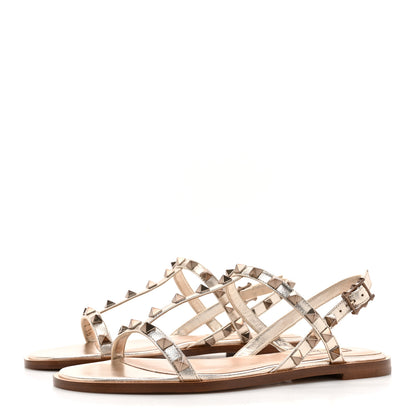 Valentino Garavani Metallic Nappa Rockstud T-Strap Slingback Flat Sandals 36 Skin 3 of 9