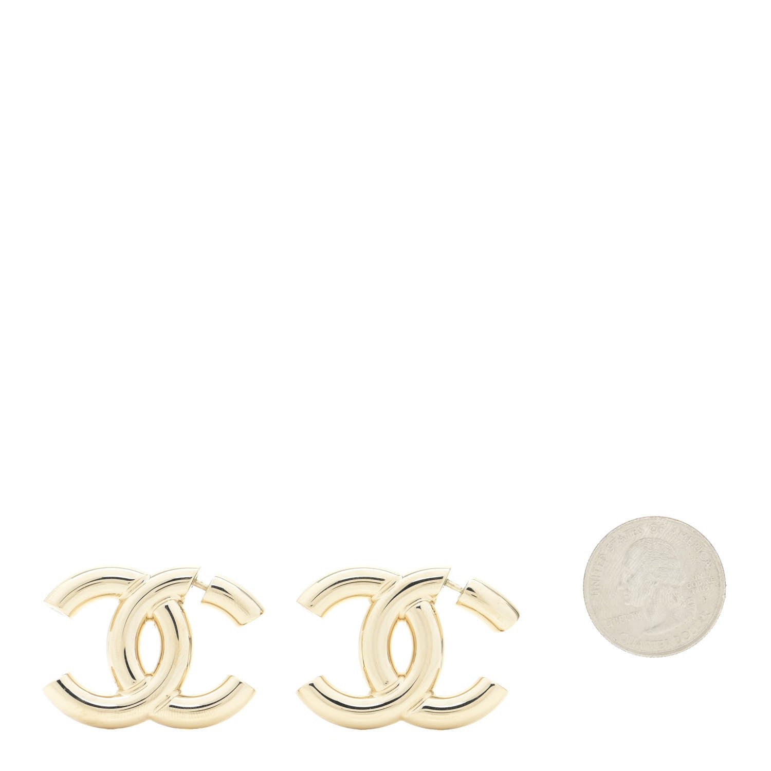 Chanel Metal Large CC Earrings Light Gold 2 of 7