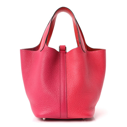 Hermes Taurillon Clemence Tri-Color Picotin Lock 18 PM Rose Extreme Rose Mexico Rouge De Coeur 1 of 10