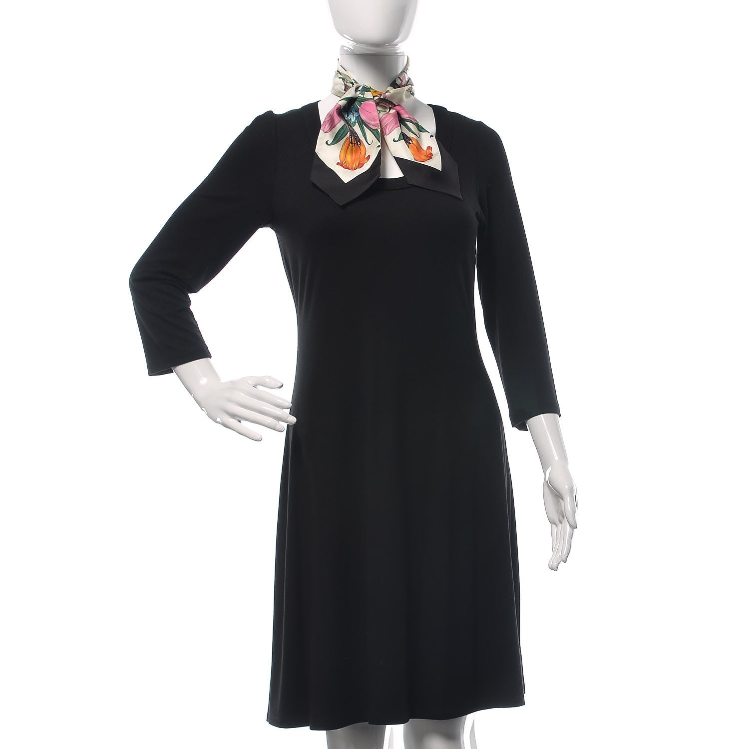 Gucci Silk Twill Flora Snake Neck Bow Scarf Ivory Black 2 of 5