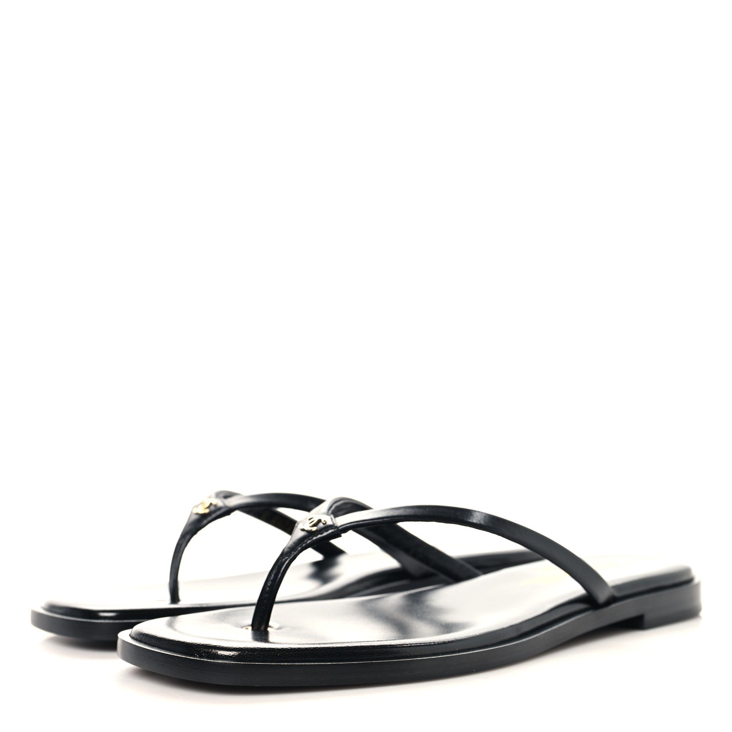 Chanel Goatskin CC Times Square Thong Sandals 39 Black 9 of 20