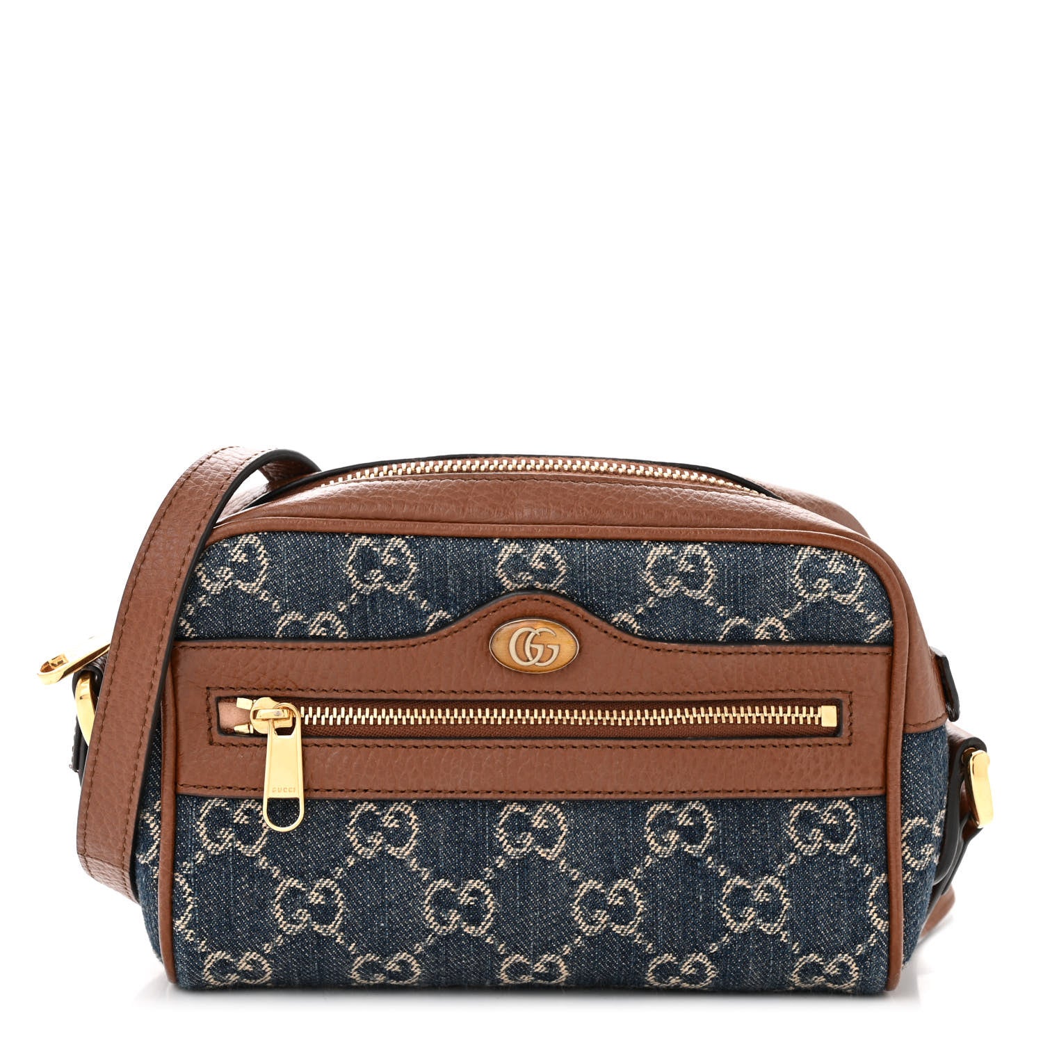 Gucci New Denim GG Monogram Dollar Calfskin Mini Ophidia Shoulder Bag Blue Tea Cuir Epilog 1 of 11