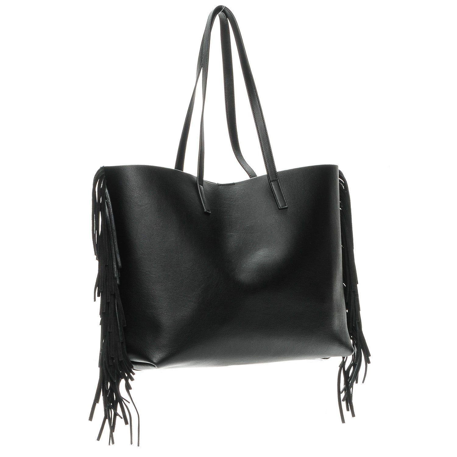 Saint Laurent Calfskin Large Fringe Shopping Tote Black 3 of 8